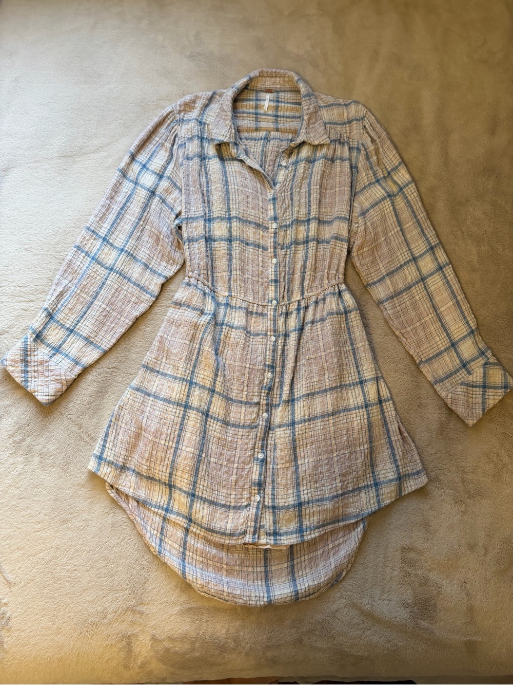 Free People Elai Plaid Open Back Shirtdress. XL